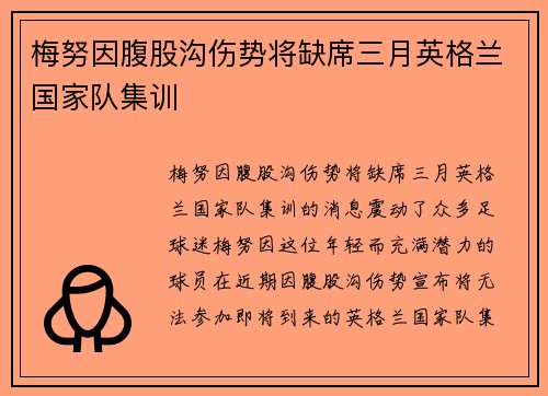 梅努因腹股沟伤势将缺席三月英格兰国家队集训